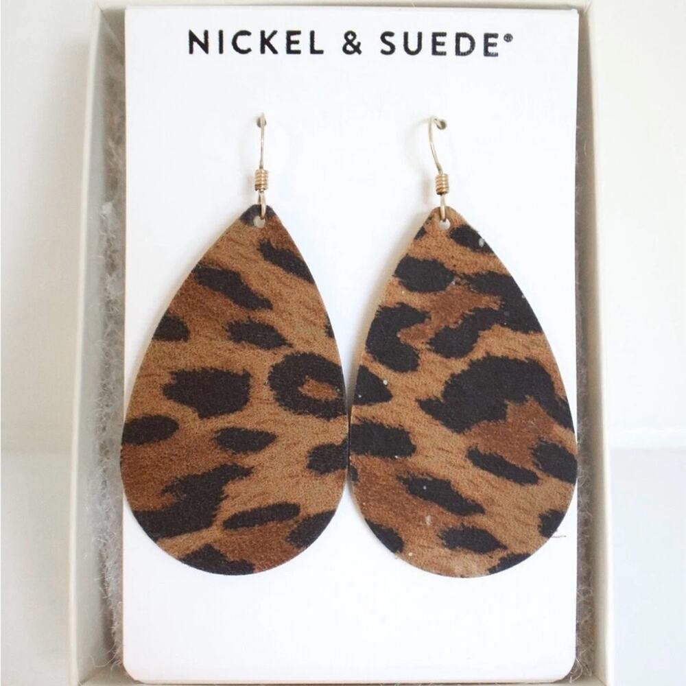 Nickel & Suede Fierce Leopard Print Leather Earrings‎